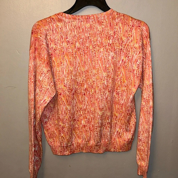 Sundance sweater - pink/orange abstract print button front fitted cardigan - Picture 6 of 9